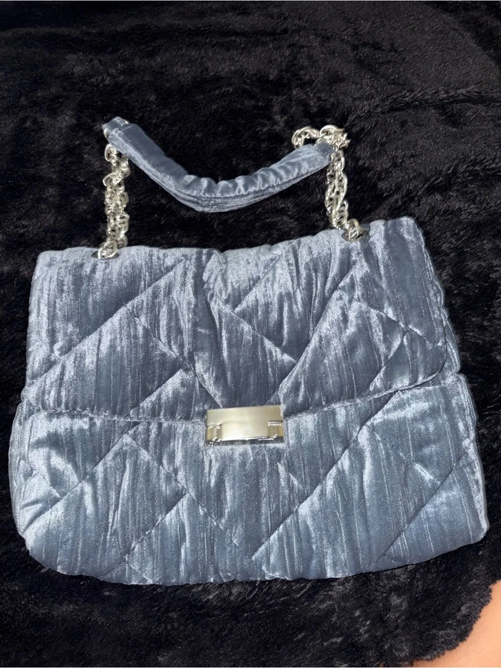 Zara Quilted Velvet Crossbody Bag in Teal-Green with Silver Hardware